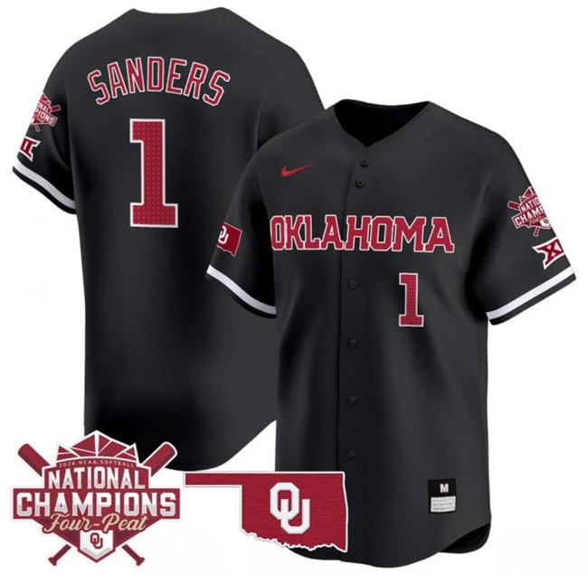 Men's Oklahoma Sooners #1 Cydney Sanders Black 2024 Softball National Champions Stitched Jersey
